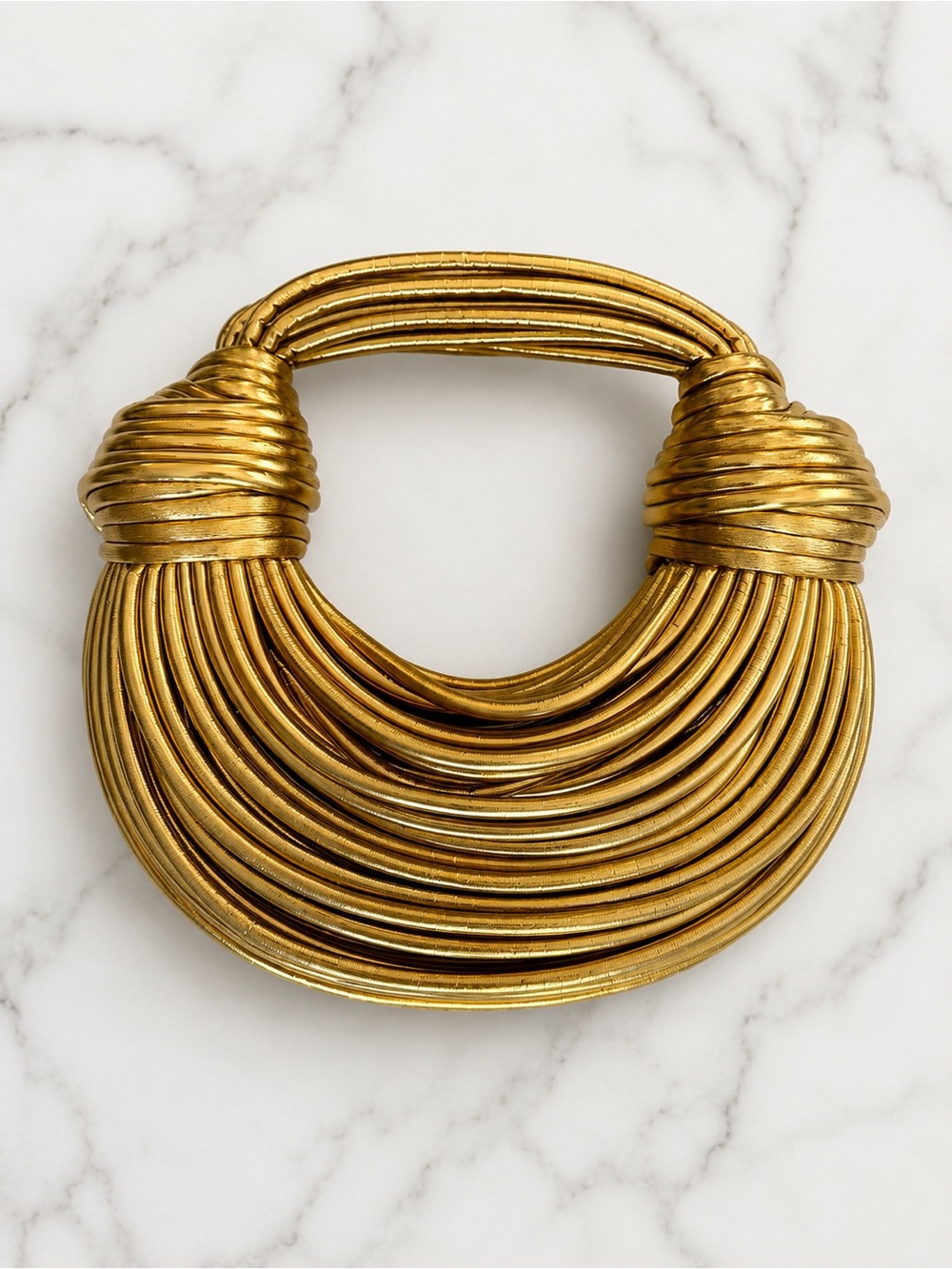Gold Sculptural Coil Handle Handbag / Statement Evening Bag